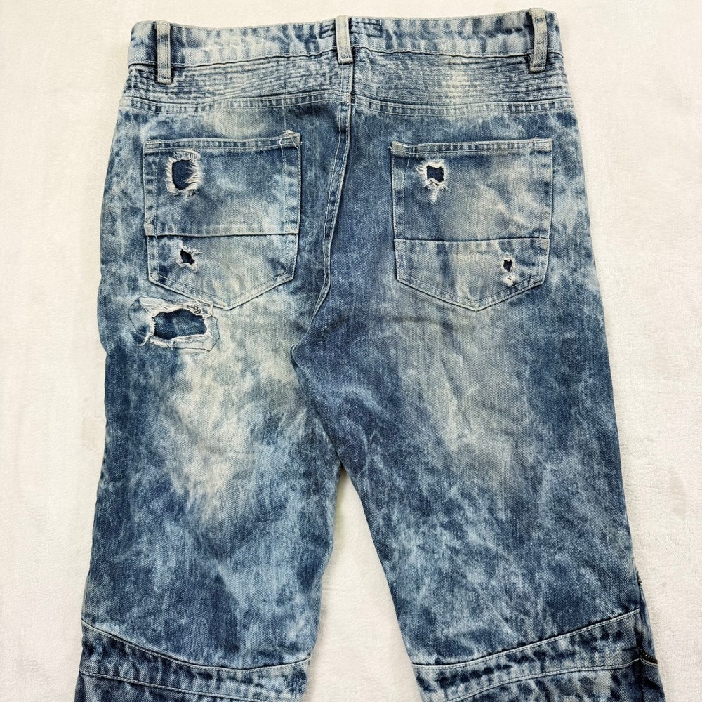 Blue Seven Denim Lab Mens 36x34 Distressed Moto Acid Wash Straight Jeans Blue - Picture 7 of 13